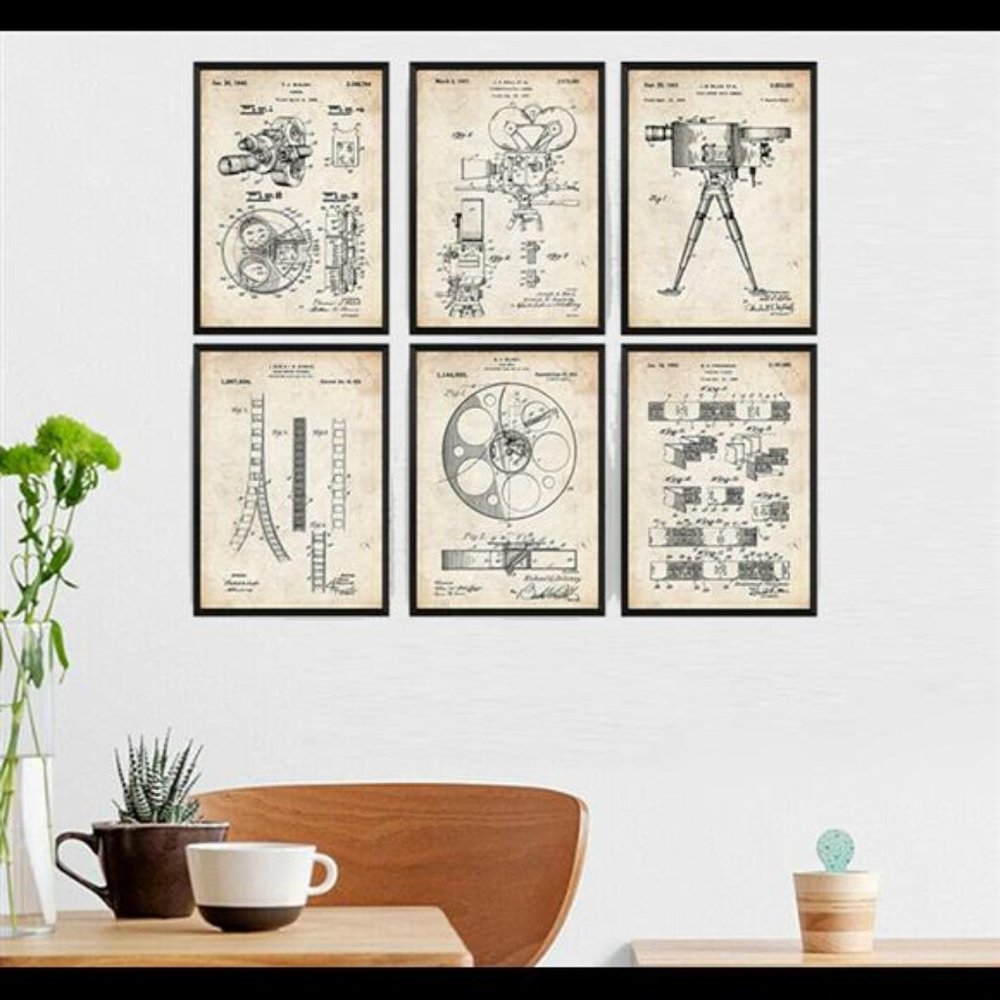 Film Movie Cinema Camera Projector Patent Wall Art Print Set of 6